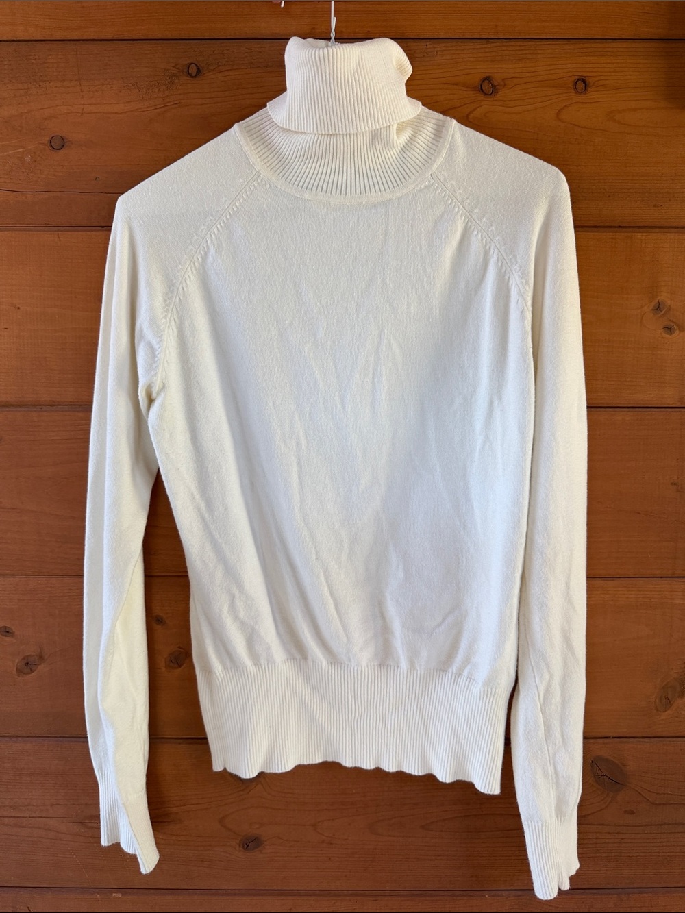 Women's Cream Turtleneck Sweater - Classic Rib Trim